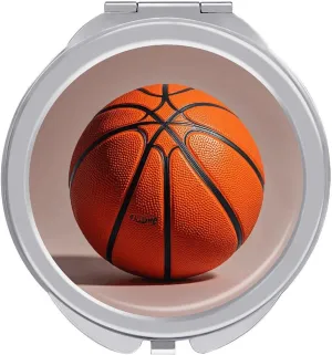 Basketball Orange Portable Makeup Mirror, Sided Travel Hand Mirror Mini Folding Mirror for Precise Makeup Women Daily Use