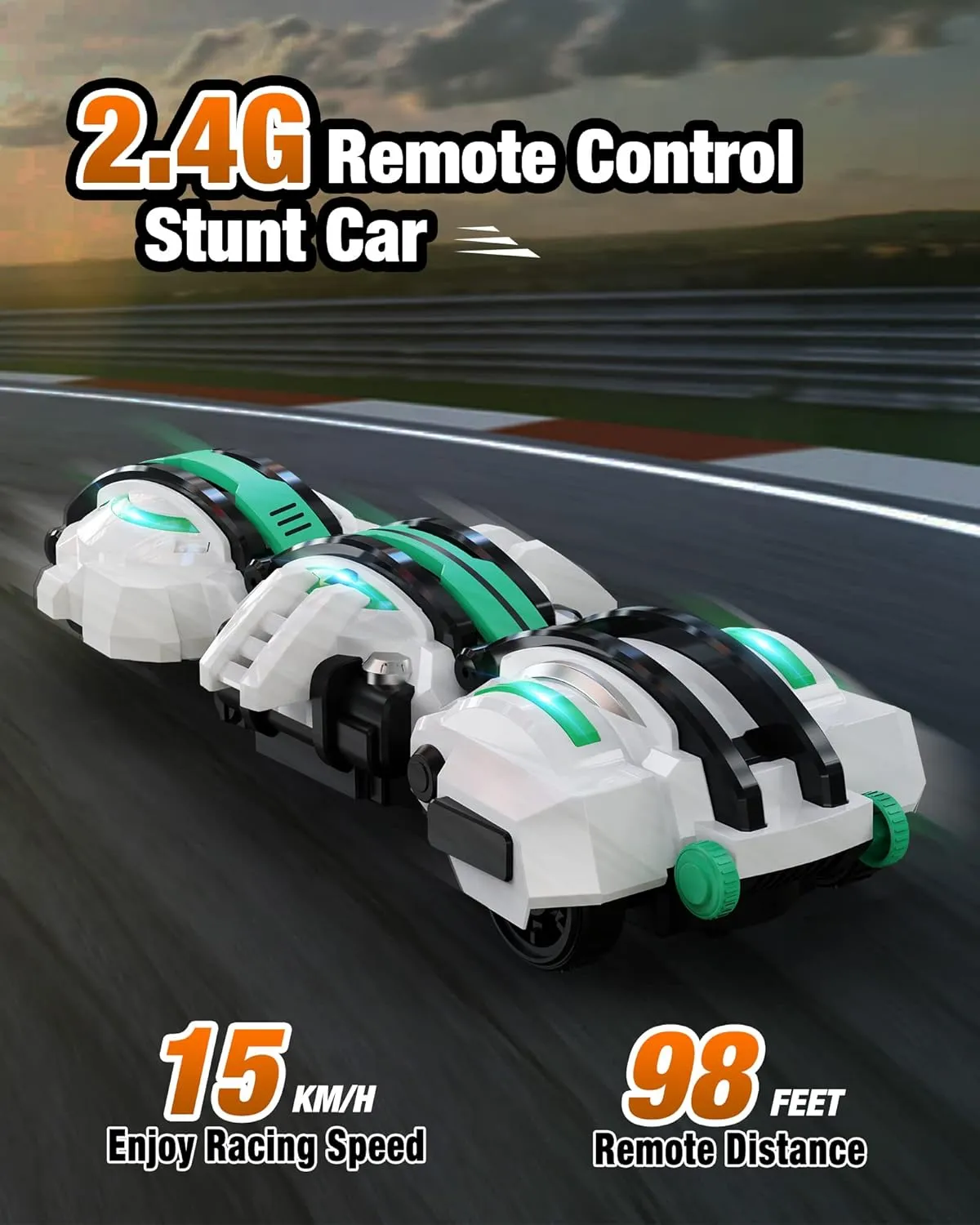 BAZADER RC Car with LED Lights - Remote Control Car Snakes 360° Roll Toy, Birthday for Kids Age 7 8 9 10 11  Year Old, 2 Batteries 60 min, Indoor/Outdoor Toy for 6-12 yr Teen Boys