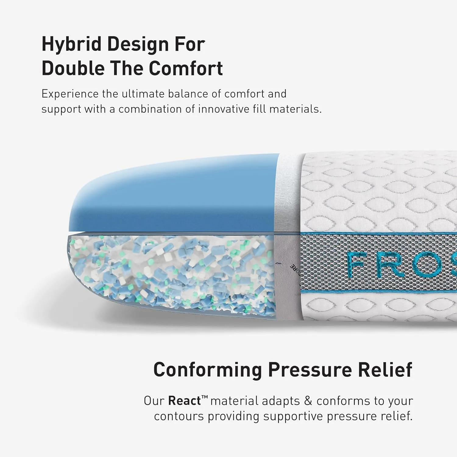 Bedgear Frost Performance Pillow - Size 2.0 - Cooling Bed Pillow for Hot Sleepers - Medium Firmness Pillow for All Sleep Positions, Hypoallergenic, Washable & Removable Cover - 20" W x 26" L x 5.75" H
