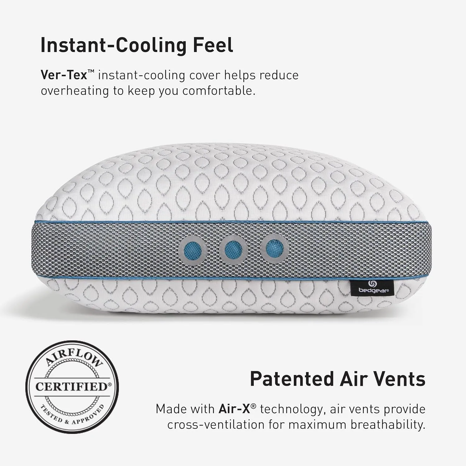 Bedgear Frost Performance Pillow - Size 2.0 - Cooling Bed Pillow for Hot Sleepers - Medium Firmness Pillow for All Sleep Positions, Hypoallergenic, Washable & Removable Cover - 20" W x 26" L x 5.75" H