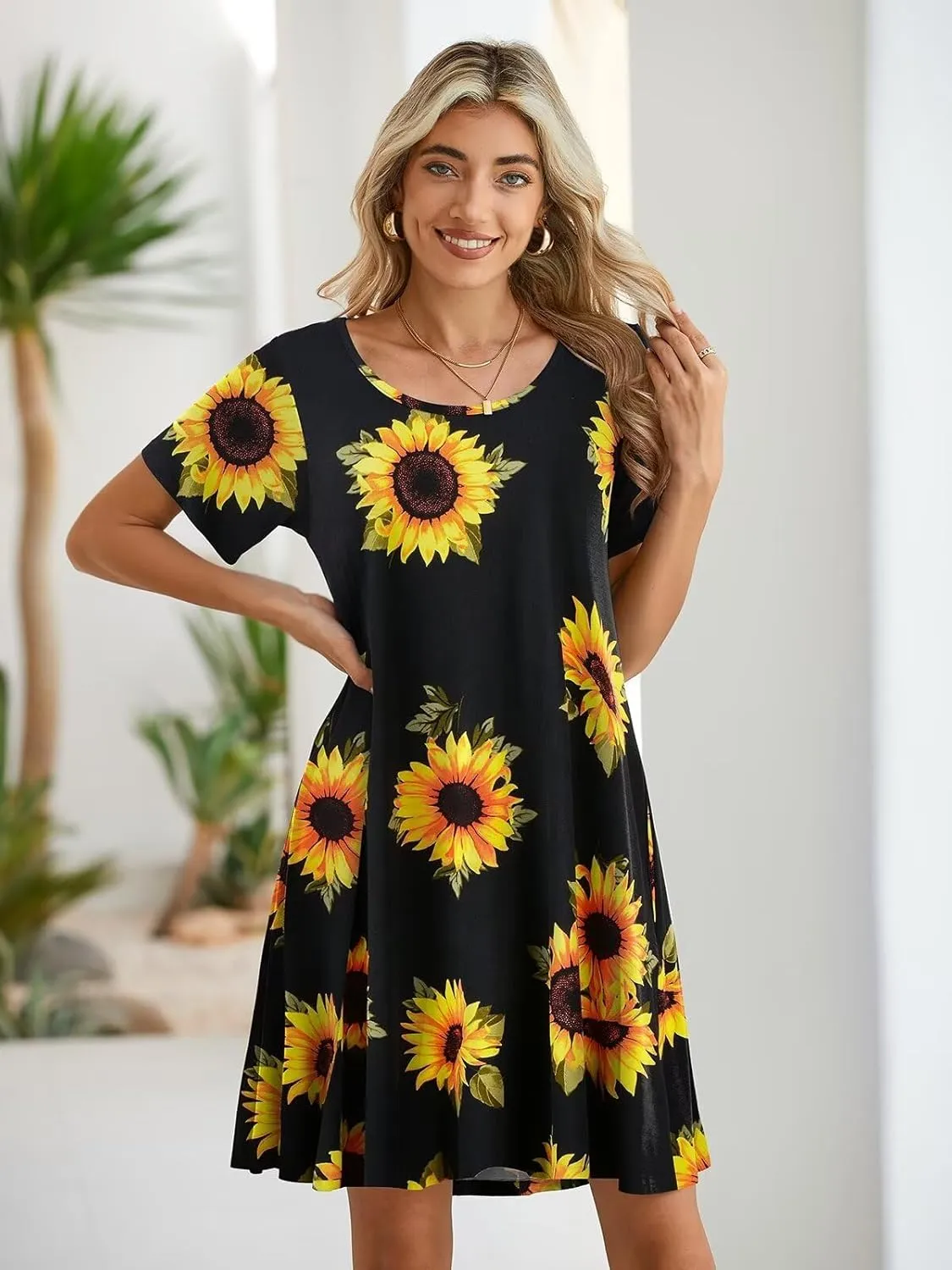 BELAROI Womens Summer Casual T Shirt Dress Loose Swing Tunic Dress Short Sleeve Sundress with Pockets