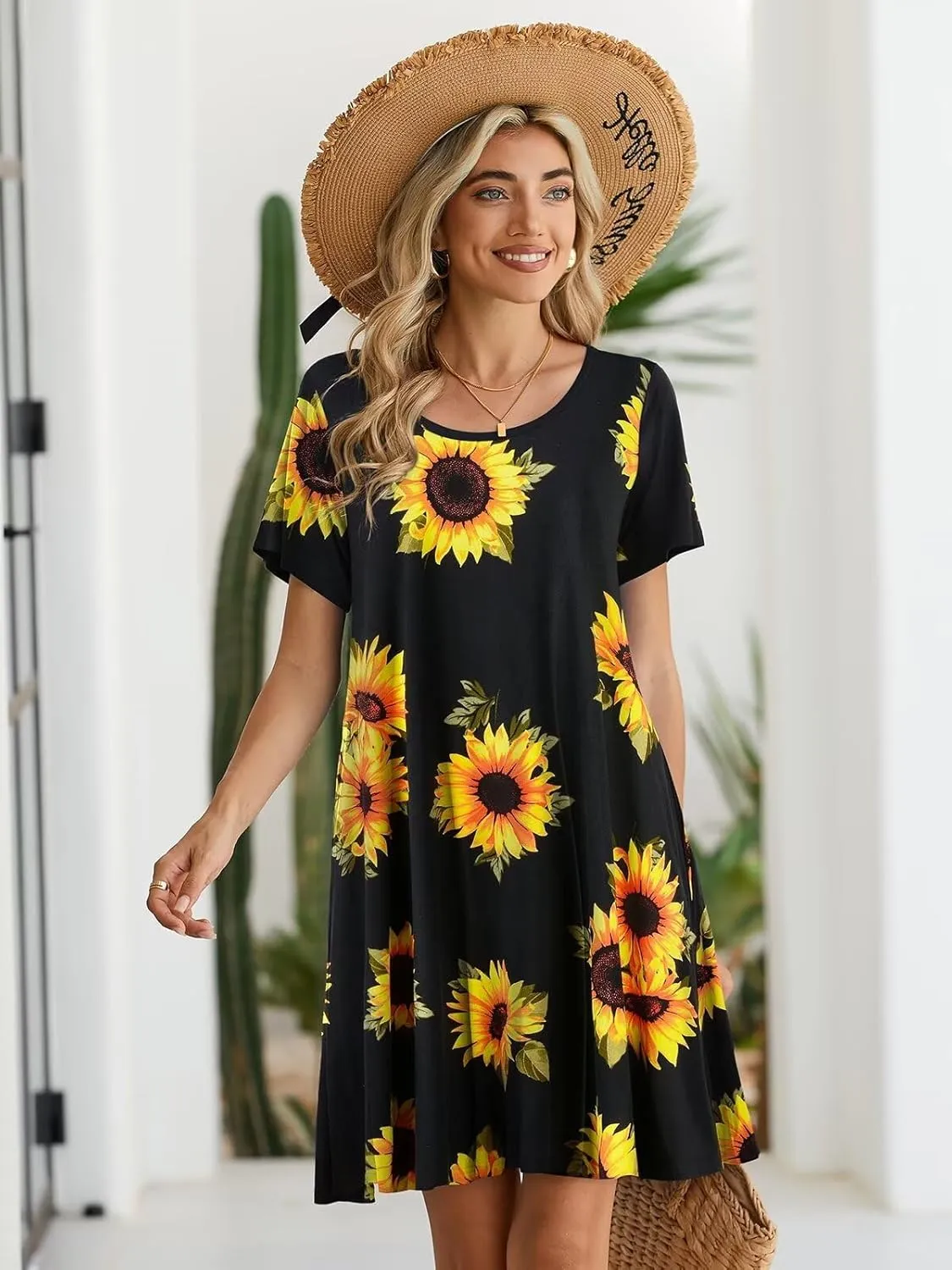 BELAROI Womens Summer Casual T Shirt Dress Loose Swing Tunic Dress Short Sleeve Sundress with Pockets