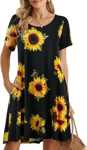 BELAROI Womens Summer Casual T Shirt Dress Loose Swing Tunic Dress Short Sleeve Sundress with Pockets