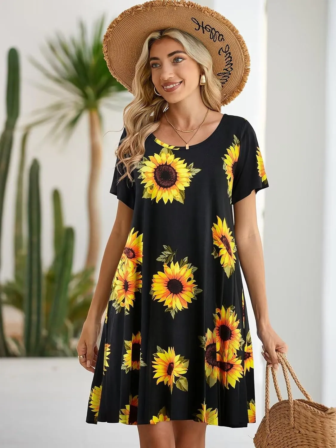 BELAROI Womens Summer Casual T Shirt Dress Loose Swing Tunic Dress Short Sleeve Sundress with Pockets