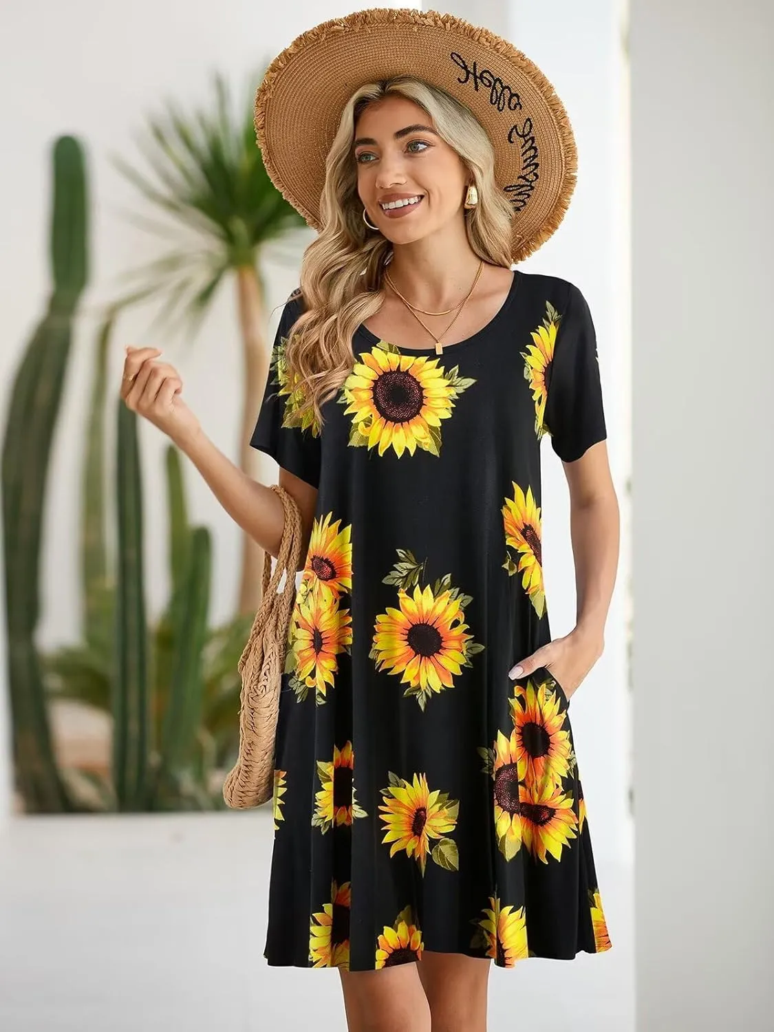 BELAROI Womens Summer Casual T Shirt Dress Loose Swing Tunic Dress Short Sleeve Sundress with Pockets