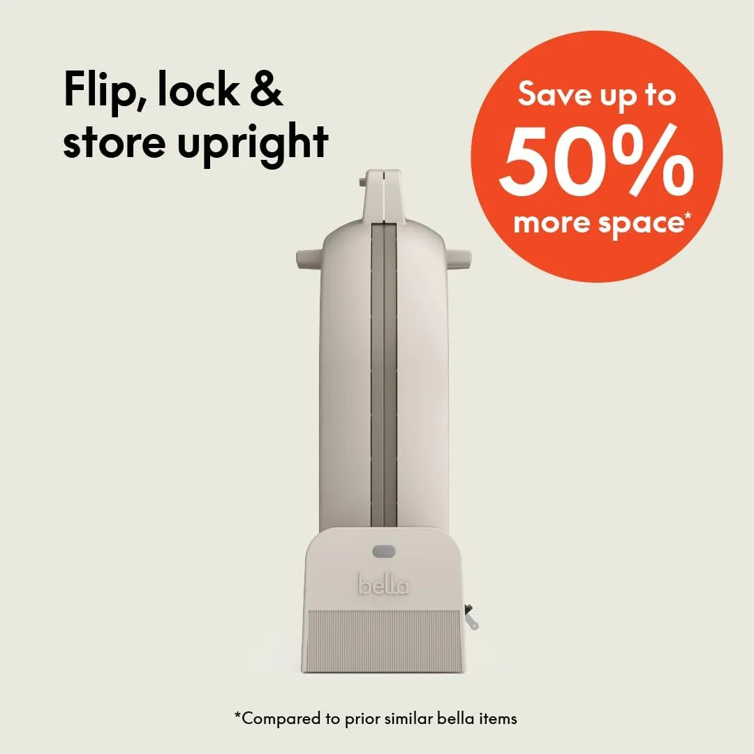 bella Flip-n-Store Belgian Waffle Maker, EverGood™ Ceramic Nonstick Coating, Fits-anywhere™ Kitchenware, Power Indicator Light & Touch Handle, 7” Wide & 1" Deep Plates, 1000 Watt, Oatmilk