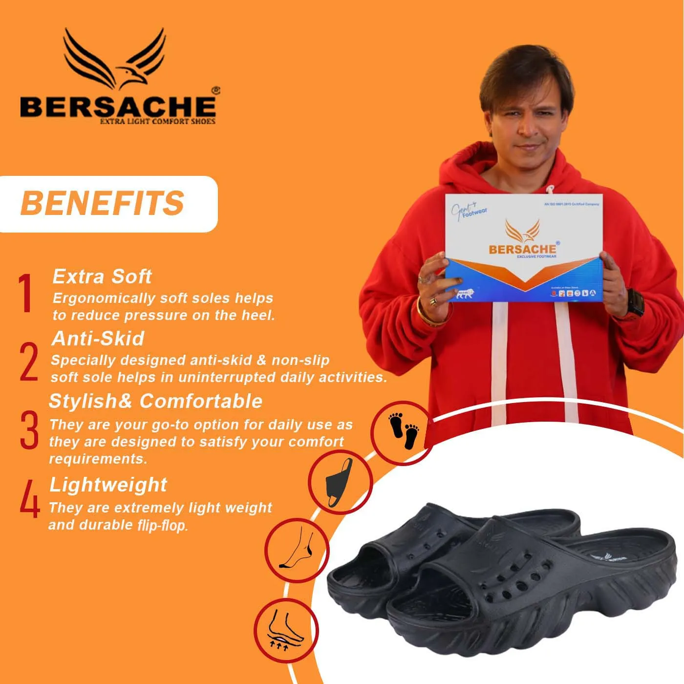 Bersache Extra Soft Classic Casual with  Regular wear with Ultra Soft & Flexibility Technology Flip Flop for Men's & Boy's (6172-Black