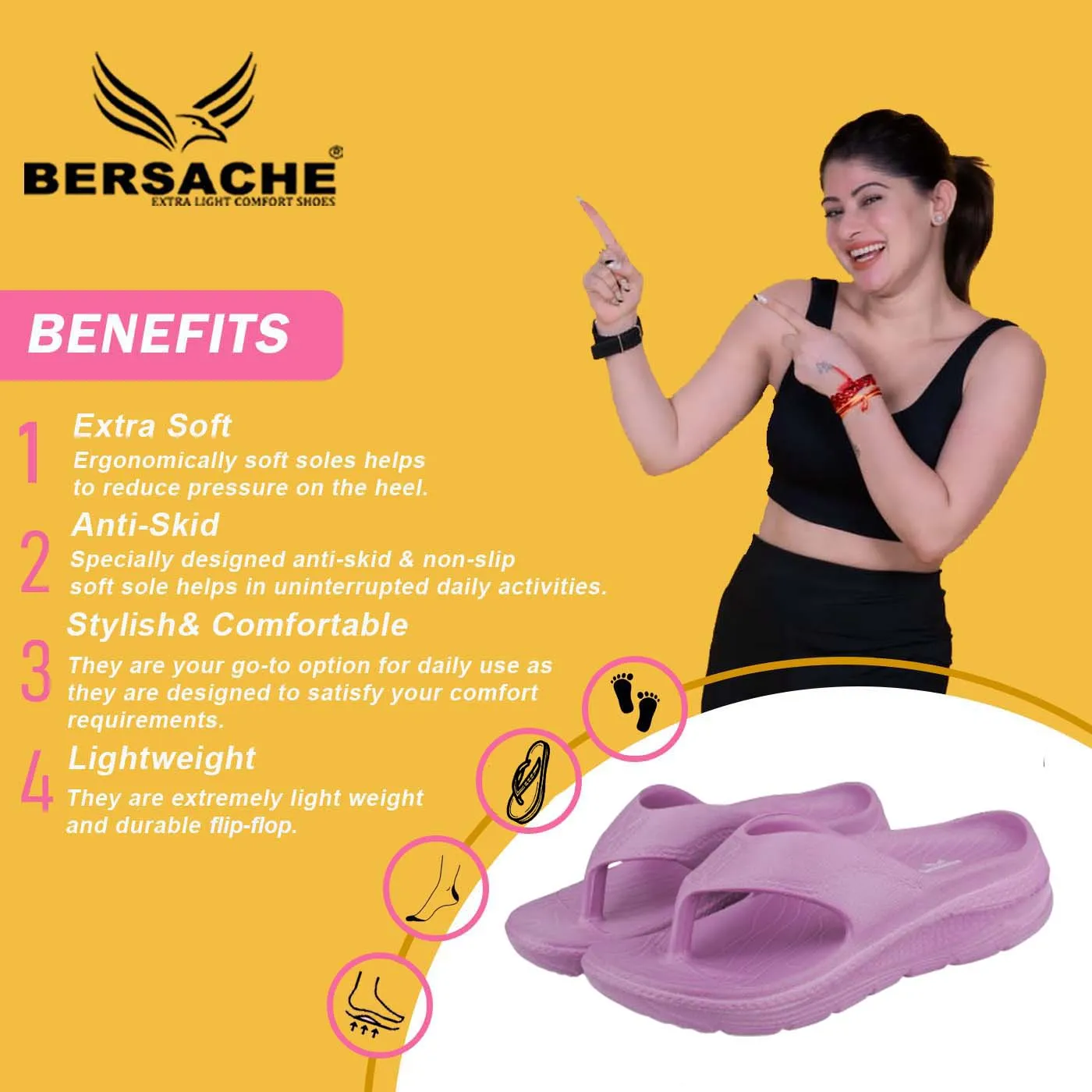 Bersache Extra Soft Classic Casual with  Regular wear with Ultra Soft & Flexibility Technology Flip Flop for Women's & Girl's (6185-Purple)