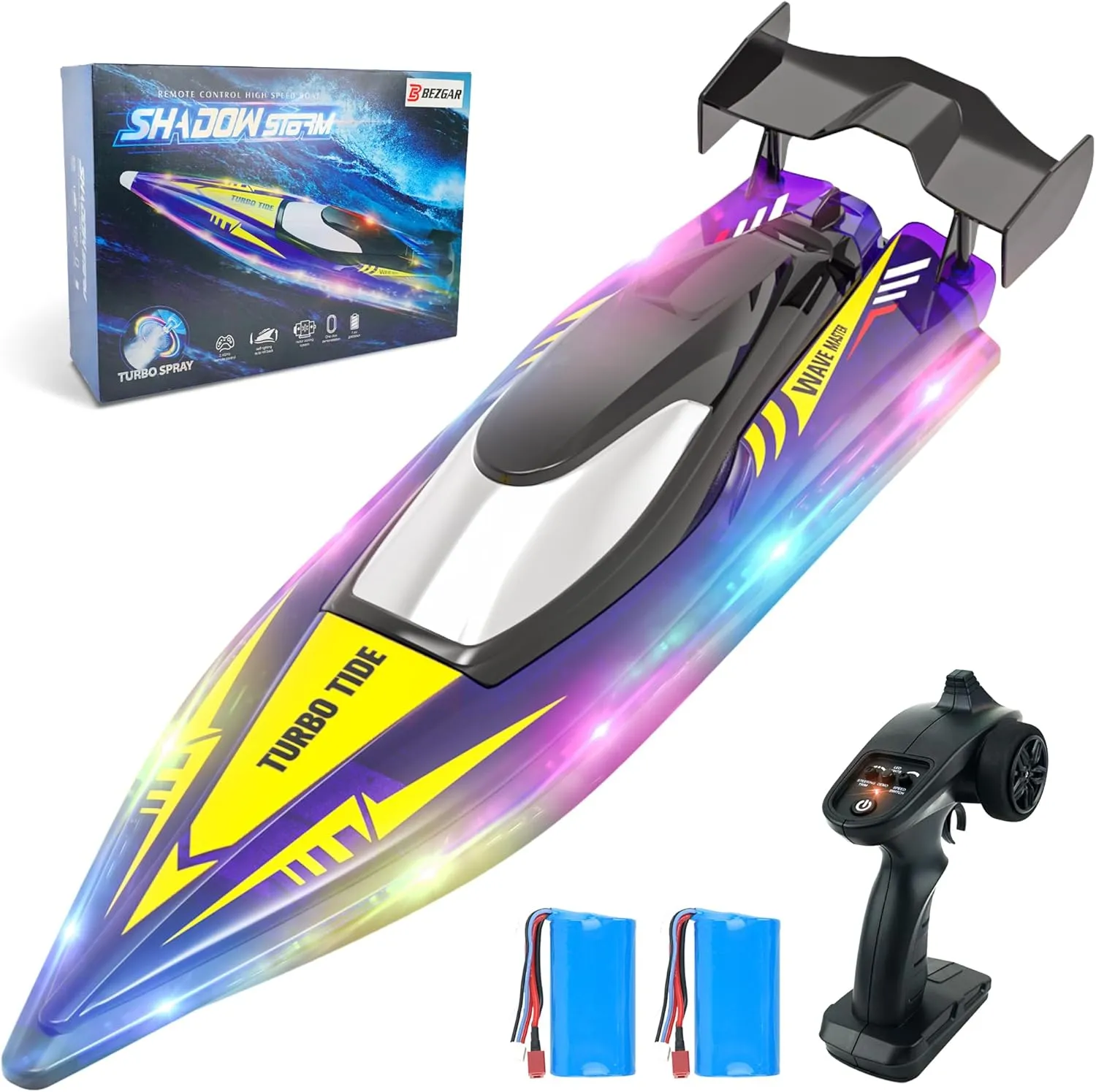BEZGAR Remote Control Boat - 32  KPH Fast RC Jet Boat with 9 Light Modes for Pools, Lakes & Saltwater, 17" Large RC Boats for Adults, Teens, Kids, Summer Toys Birthday Gifts for Boys Aged 6 7 8-12