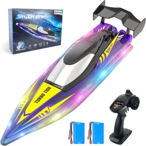 BEZGAR Remote Control Boat - 32  KPH Fast RC Jet Boat with 9 Light Modes for Pools, Lakes & Saltwater, 17" Large RC Boats for Adults, Teens, Kids, Summer Toys Birthday Gifts for Boys Aged 6 7 8-12