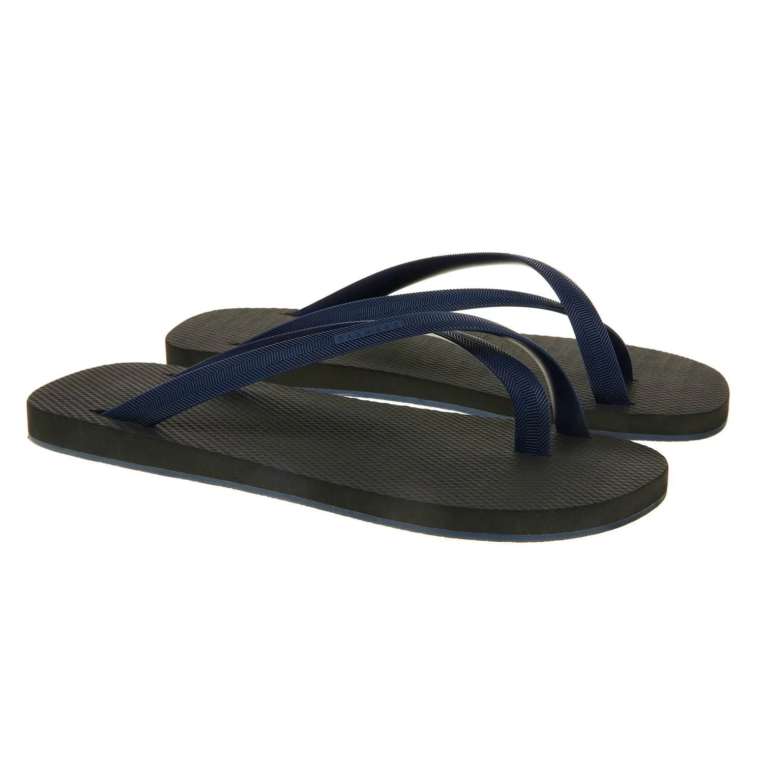 BICOLORED CROSS TOE FLIP-FLOP, BLACK WITH INDIGO