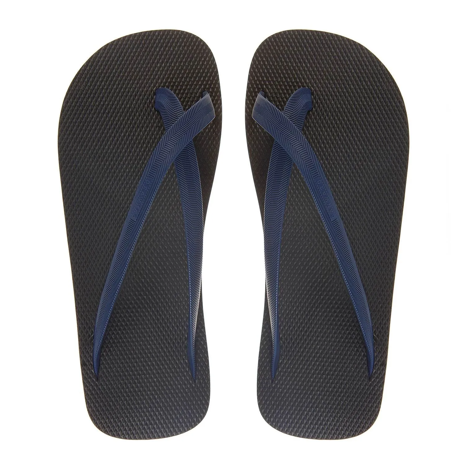 BICOLORED CROSS TOE FLIP-FLOP, BLACK WITH INDIGO