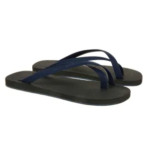BICOLORED CROSS TOE FLIP-FLOP, BLACK WITH INDIGO