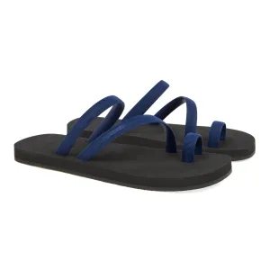 BICOLORED FLIP-FLOP WITH ASYMMETRIC CAGED UPPER,  BLACK WITH INDIGO