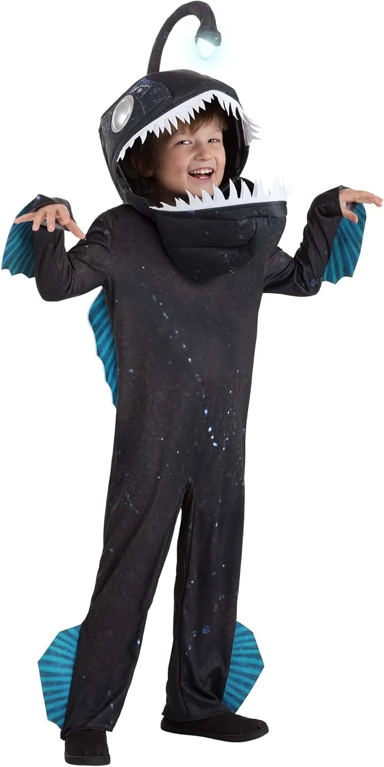 Bigmouth Angler Fish Costume for Kids, Light Up Angler Fish Halloween Costume