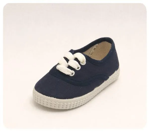 Blue Kids Lace Up Canvas Trainer