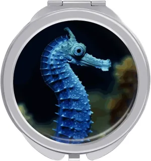 Blue Seahorse Portable Makeup Mirror, Sided Travel Hand Mirror Mini Folding Mirror for Precise Makeup Women Daily Use