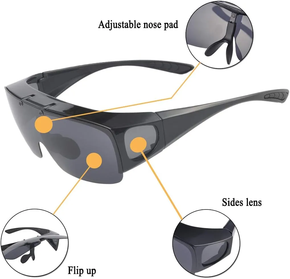 Br'Guras Fit Over Polarized Sunglasses Flip Up Lens for Men and Women