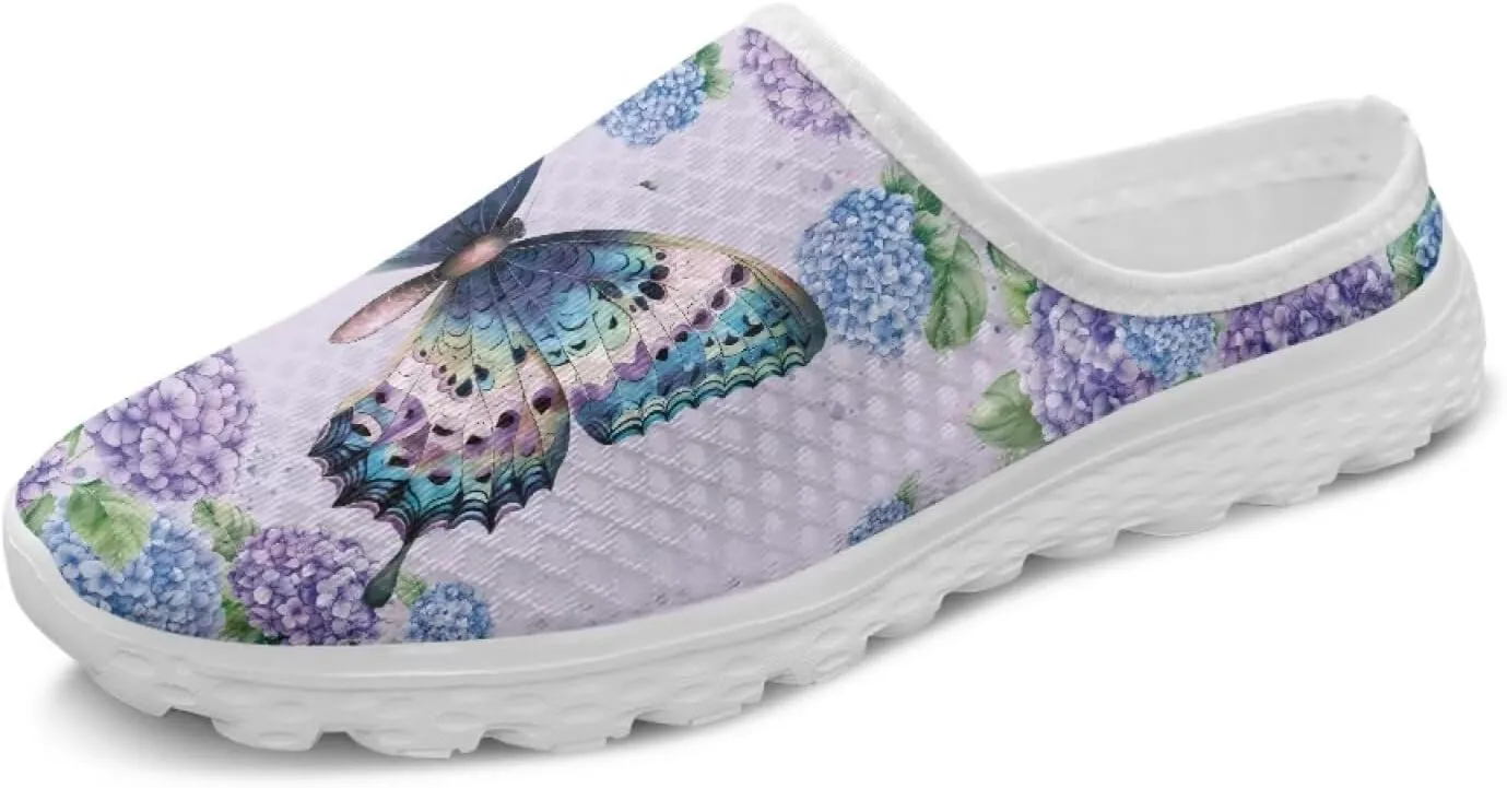 Butterfly Mule Tennis Shoes for Women Round Toe Classic Garden Clogs Lightweight Travel Shoes with EVA Sole