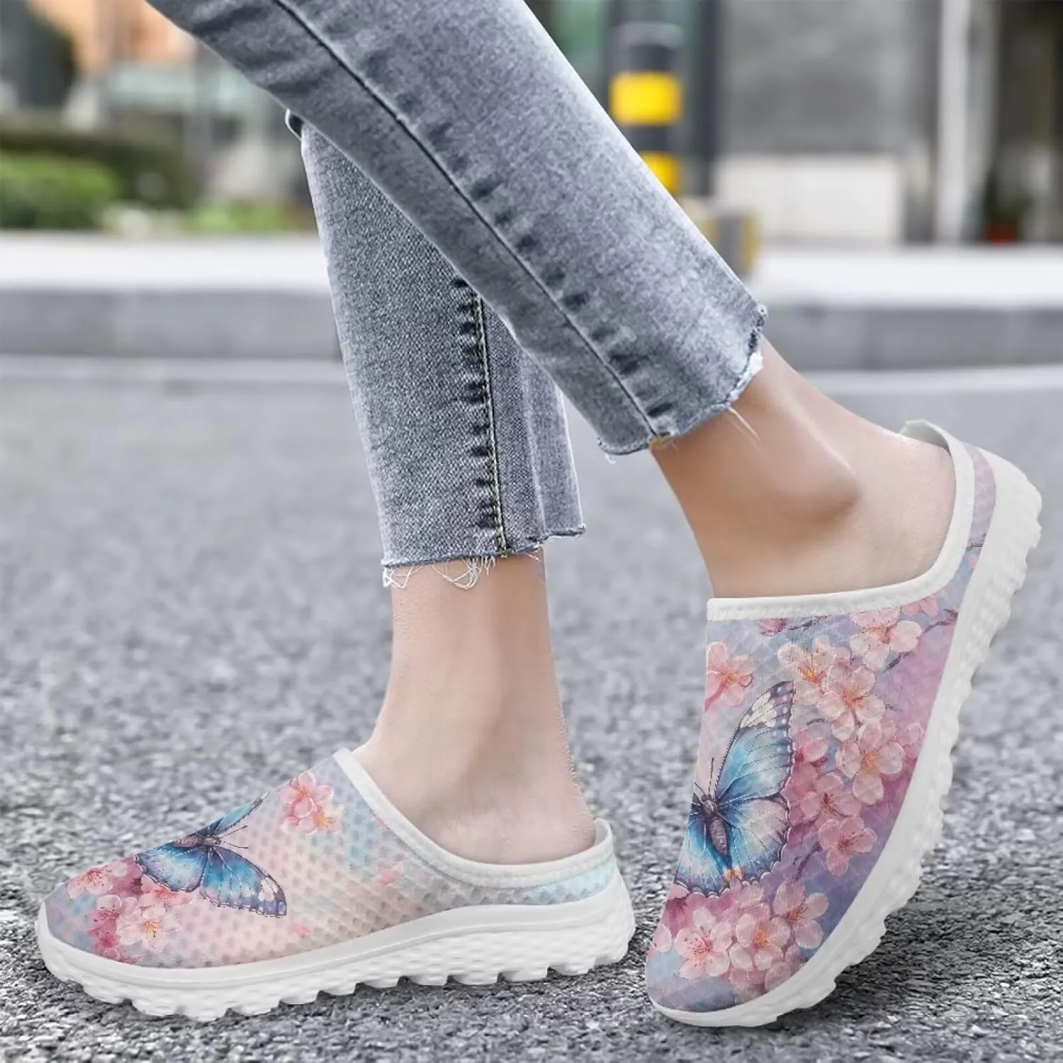 Butterfly Mule Tennis Shoes for Women Round Toe Classic Garden Clogs Lightweight Travel Shoes with EVA Sole