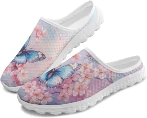 Butterfly Mule Tennis Shoes for Women Round Toe Classic Garden Clogs Lightweight Travel Shoes with EVA Sole