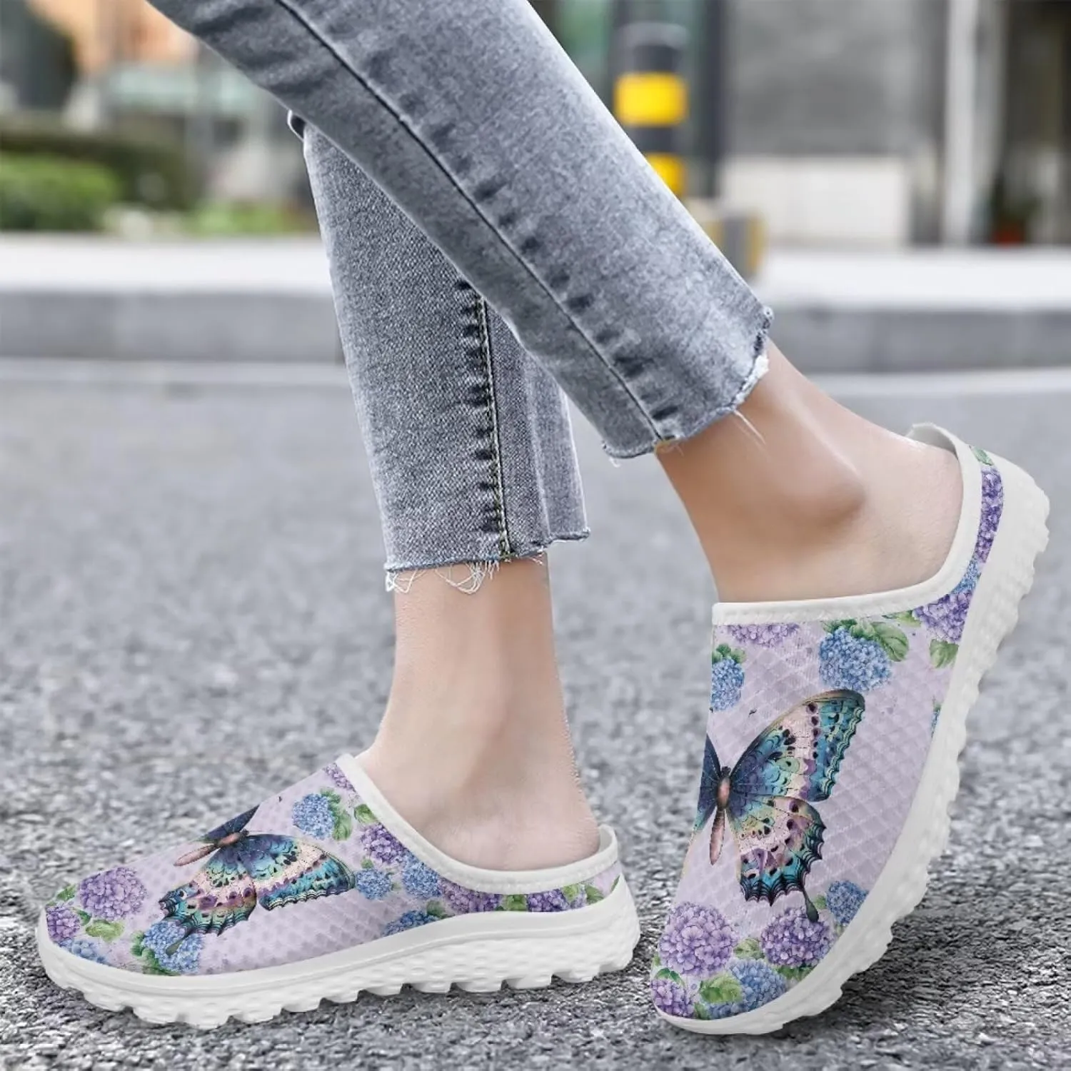 Butterfly Mule Tennis Shoes for Women Round Toe Classic Garden Clogs Lightweight Travel Shoes with EVA Sole