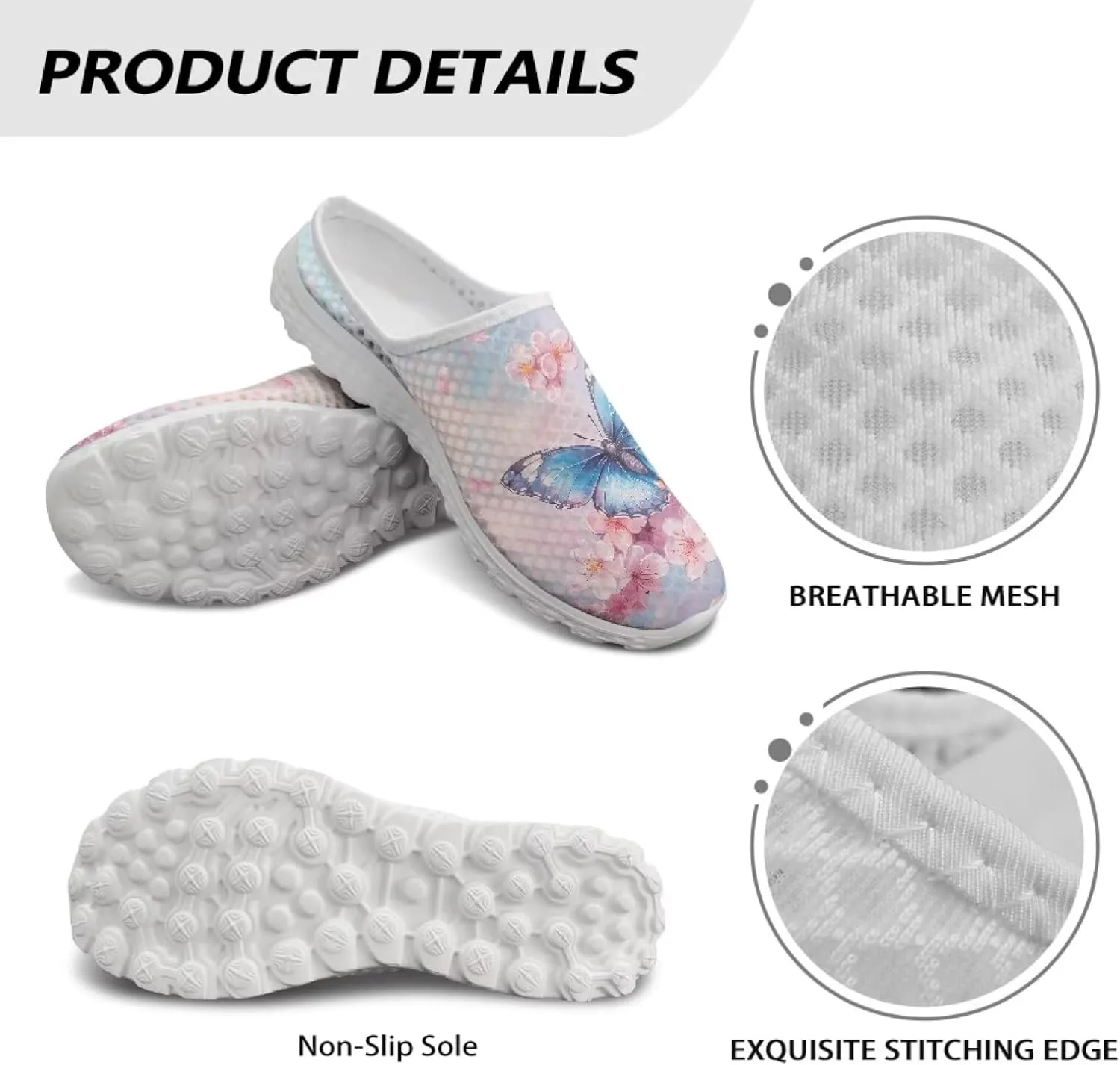 Butterfly Mule Tennis Shoes for Women Round Toe Classic Garden Clogs Lightweight Travel Shoes with EVA Sole