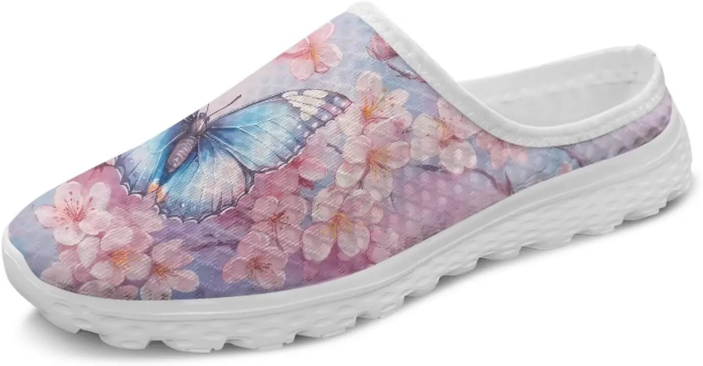 Butterfly Mule Tennis Shoes for Women Round Toe Classic Garden Clogs Lightweight Travel Shoes with EVA Sole