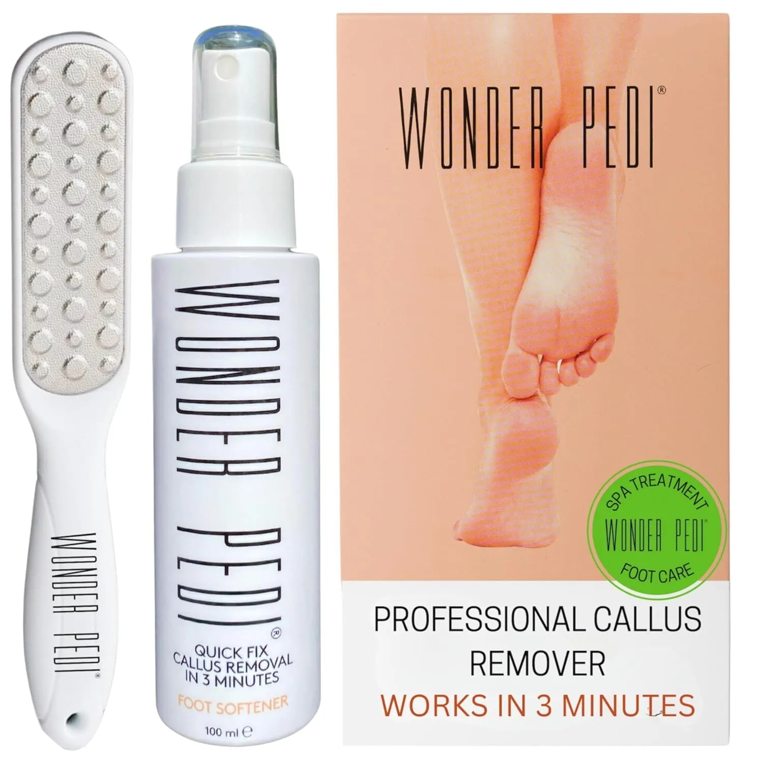 Callus Remover, Instant Exfoliating Foot Peel Spray, Feet Dead Skin Cracked Heels Softener Pedicure Treatment Works with Any Foot File. Wonder Pedi (File   Spray 3.38 FlOz)