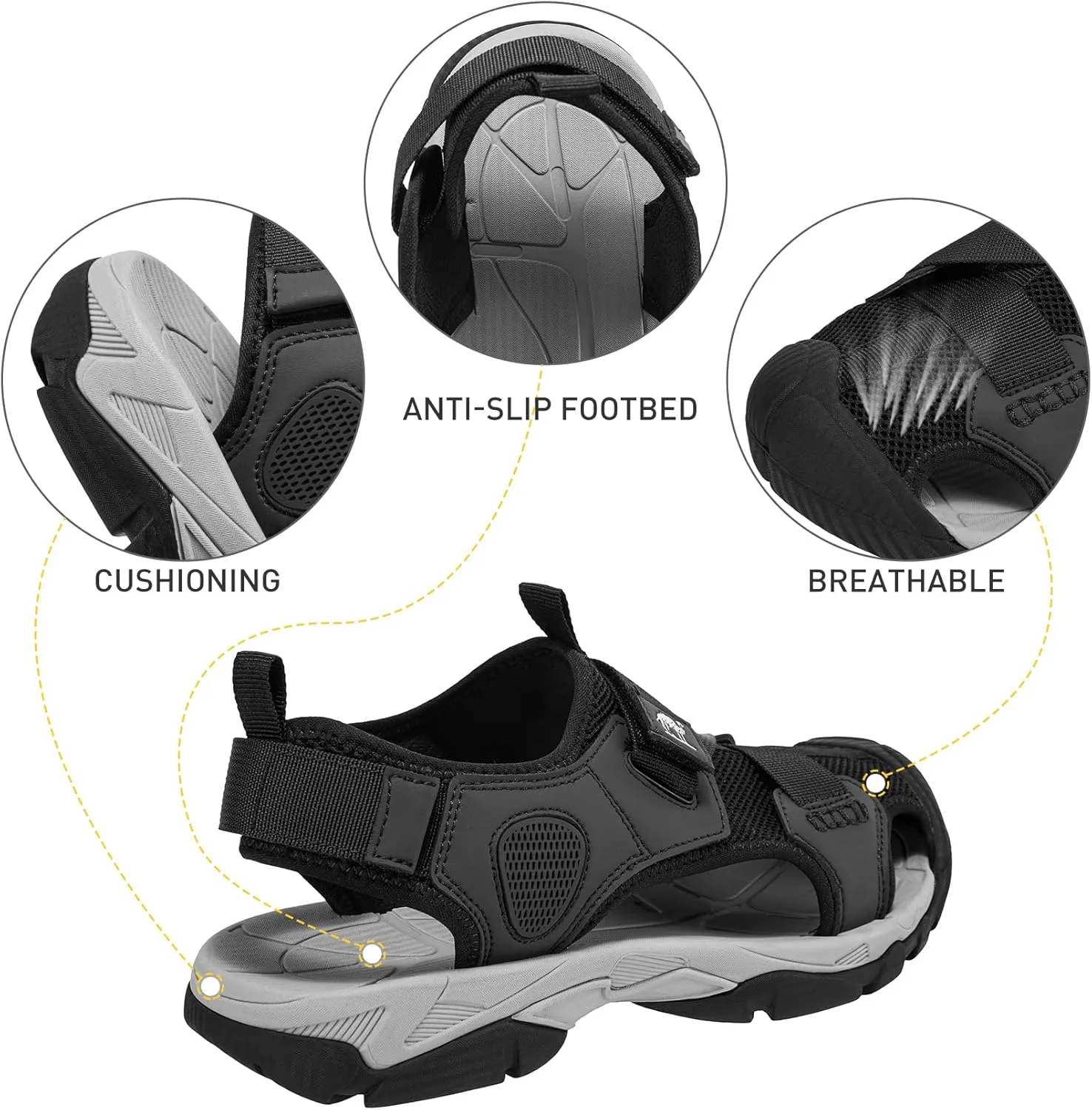CAMEL CROWN Men’s Hiking Sandals Closed Toe Water Sandal for Men Outdoor Athletic Trail Walking Summer Size7-12