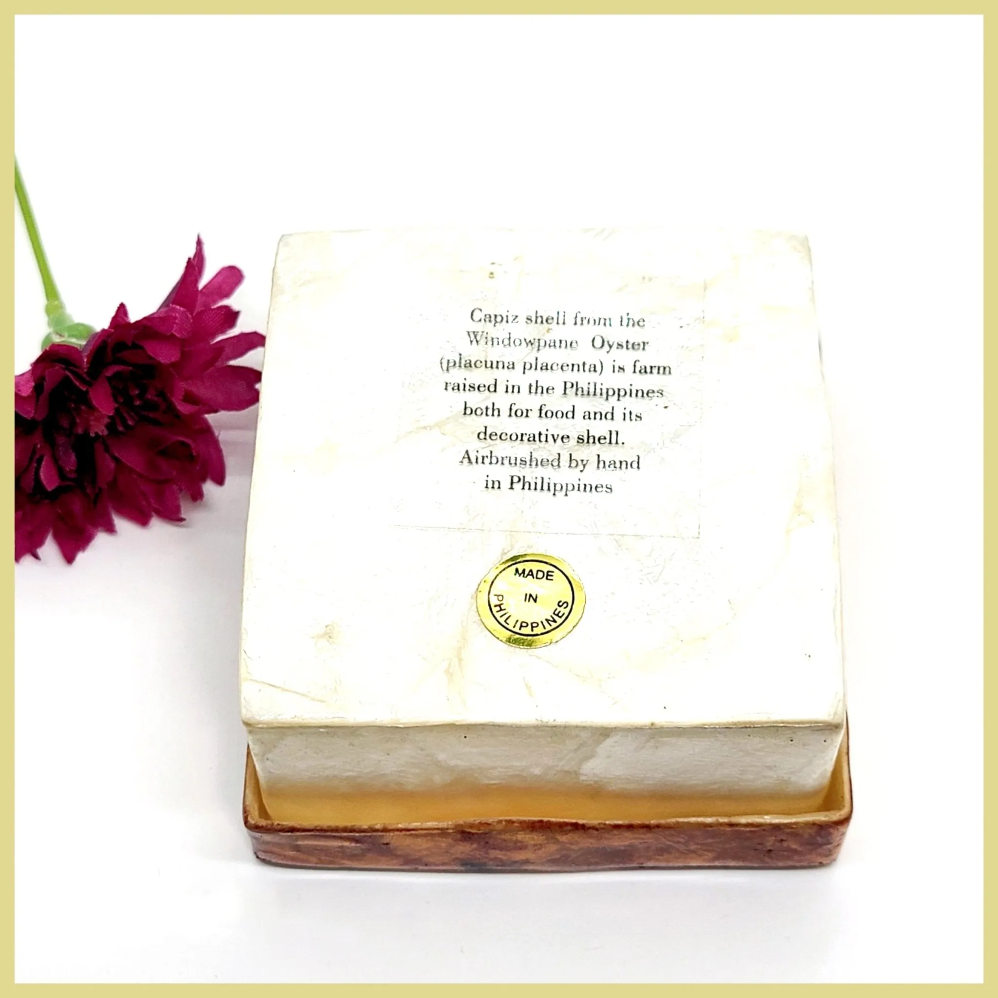 Capiz Shell Painted Trinket Box - Golden Dragonfly