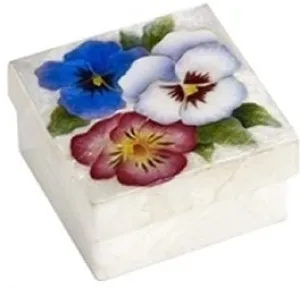 Capiz Shell Painted Trinket Box - Pansies