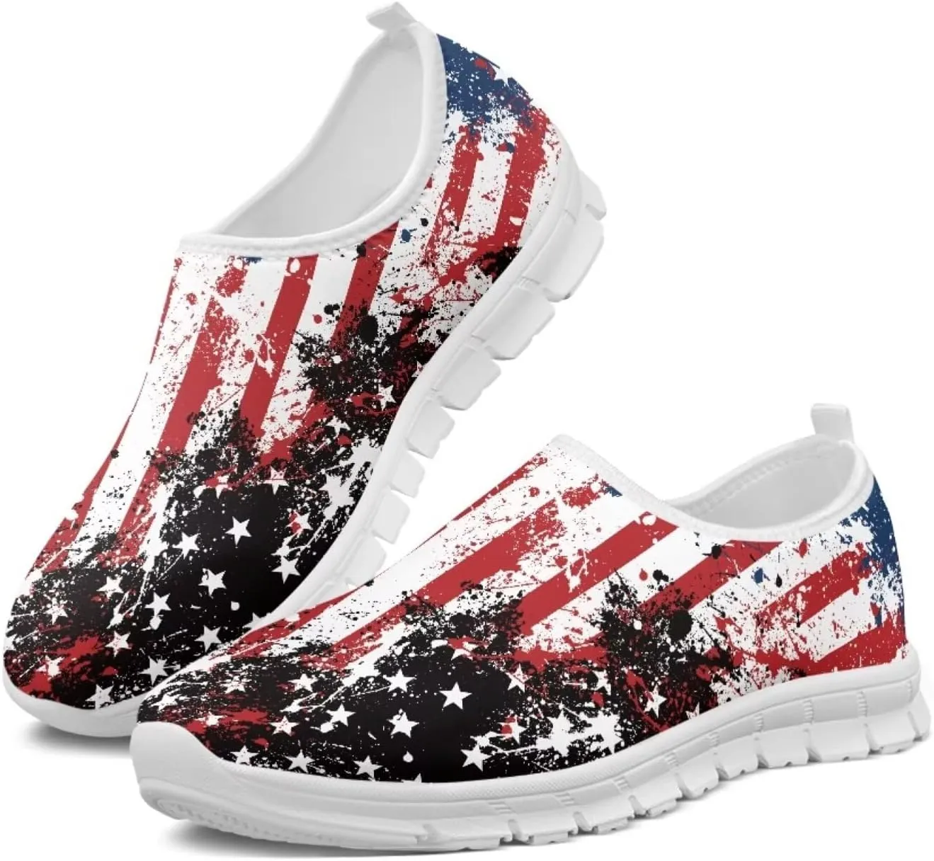 chaqlin Lace-Cut Shoes America Flag Fashion Slip On Flat Loafers for Women Men Comfy Wide Toe Work Shoe