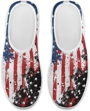 chaqlin Lace-Cut Shoes America Flag Fashion Slip On Flat Loafers for Women Men Comfy Wide Toe Work Shoe