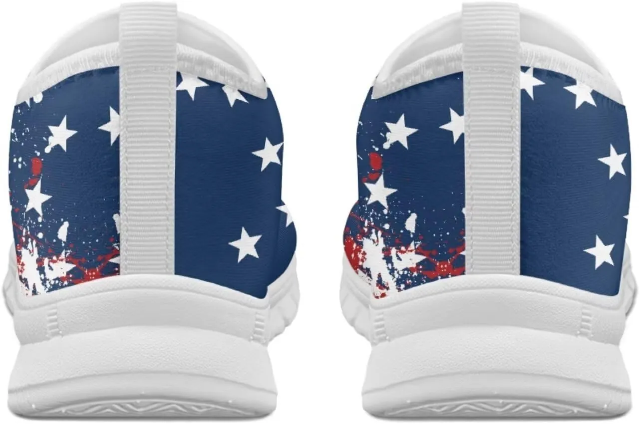 chaqlin Lace-Cut Shoes America Flag Fashion Slip On Flat Loafers for Women Men Comfy Wide Toe Work Shoe