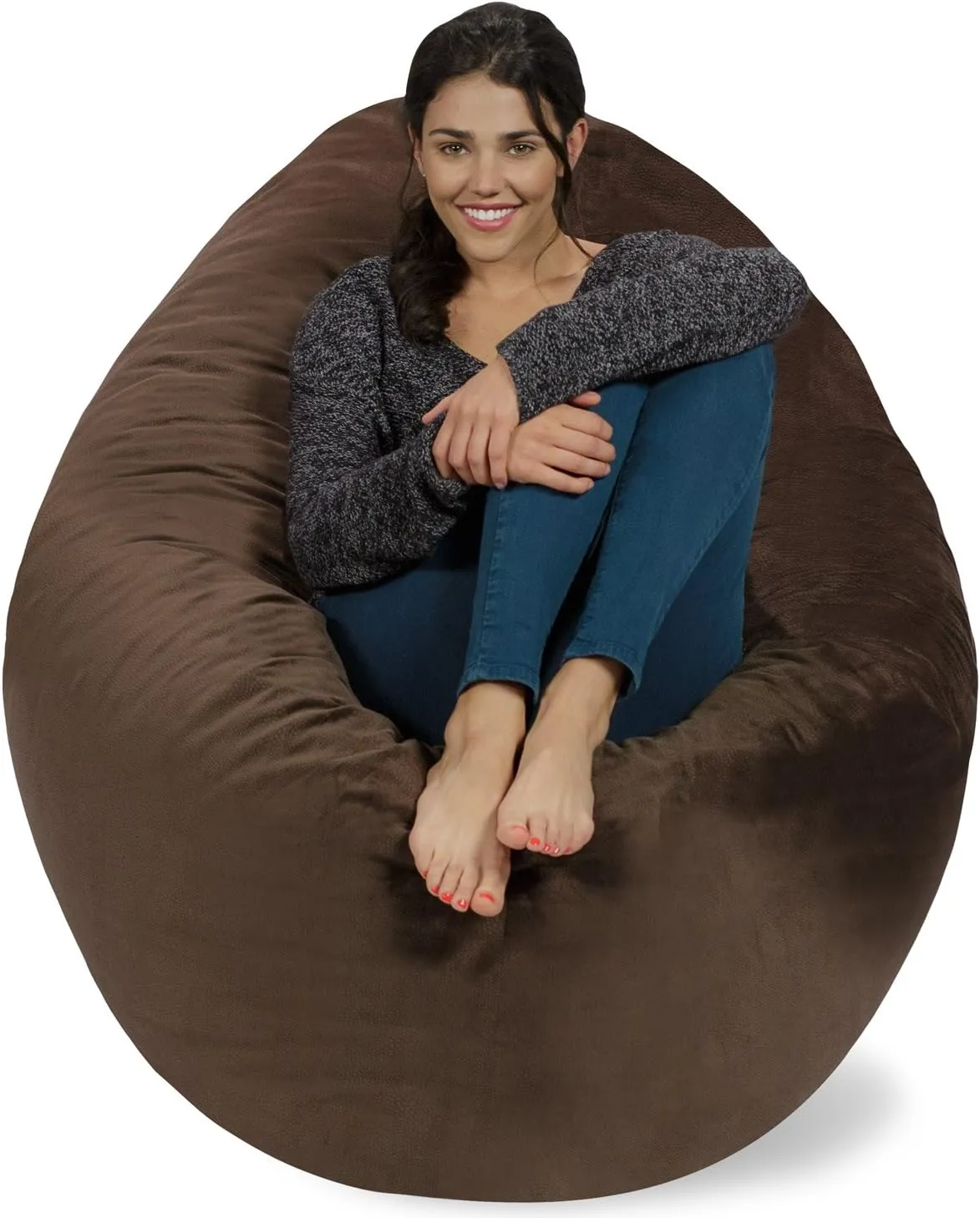 Chill Sack Huge Bean Bag Pillow – Oversized Shredded Foam Filled Lounge Seat, Ultra-Soft, Comfortable for Watching Movies, Yoga, Relaxation – Perfect for Living Room, Bedroom, Dorm, Pebble - Brown