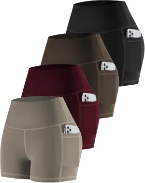 CHRLEISURE Womens Biker Yoga Shorts with Pockets: High Waisted Tummy Control Spandex Workout Athletic Gym Shorts 4 Packs