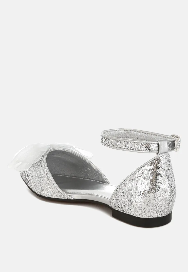 Clarice Sheer Bow Detail Glitter Flat Sandals