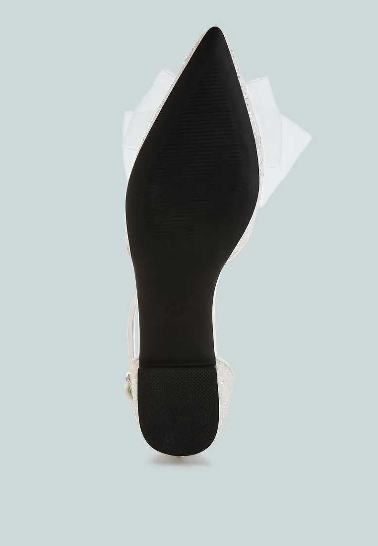 Clarice Sheer Bow Detail Glitter Flat Sandals