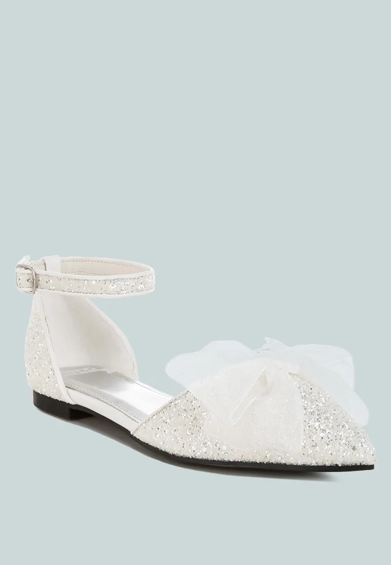 Clarice Sheer Bow Detail Glitter Flat Sandals