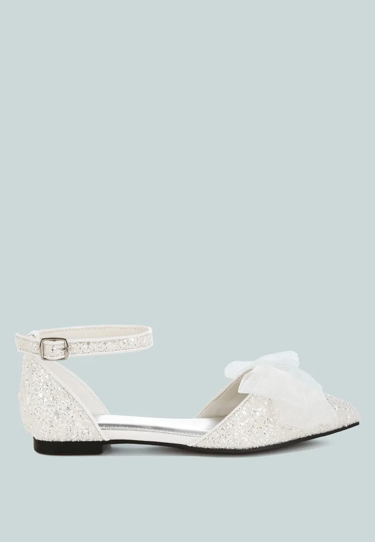 Clarice Sheer Bow Detail Glitter Flat Sandals