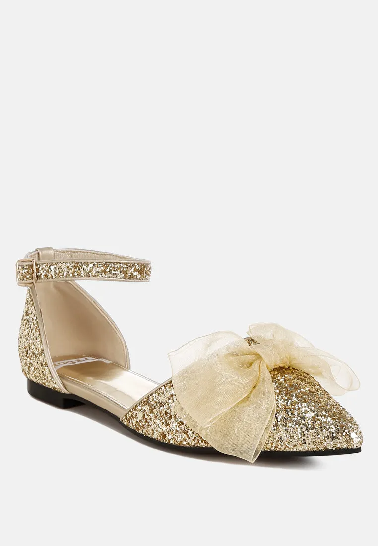 Clarice Sheer Bow Detail Glitter Flat Sandals