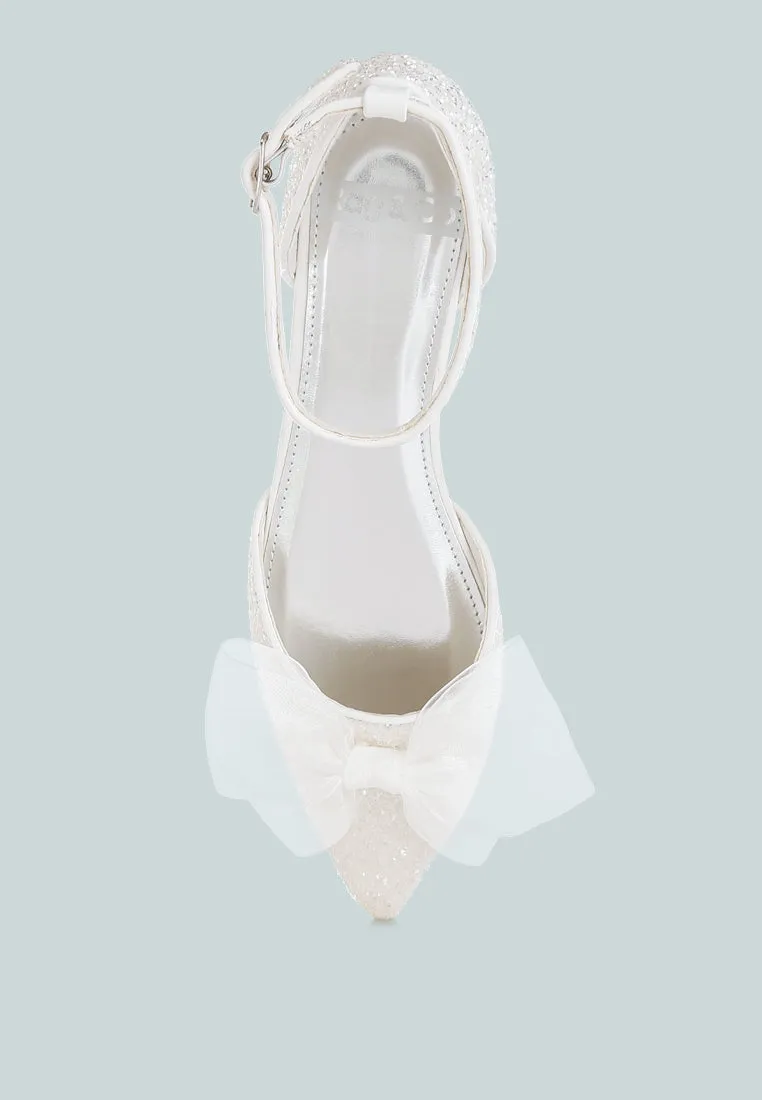 Clarice Sheer Bow Detail Glitter Flat Sandals