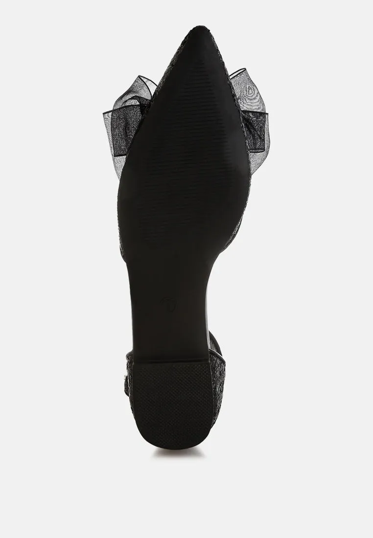Clarice Sheer Bow Detail Glitter Flat Sandals