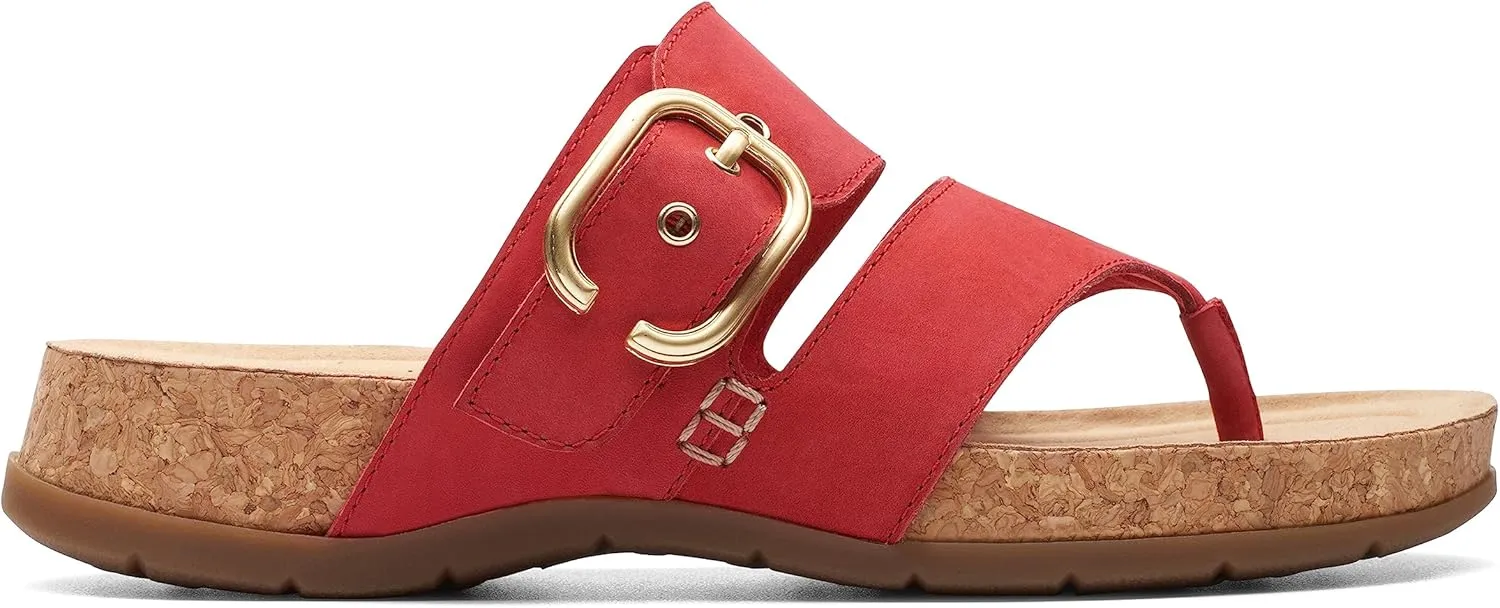 Clarks Women's Reileigh Park Flip-Flop, Cherry Nubuck, 8
