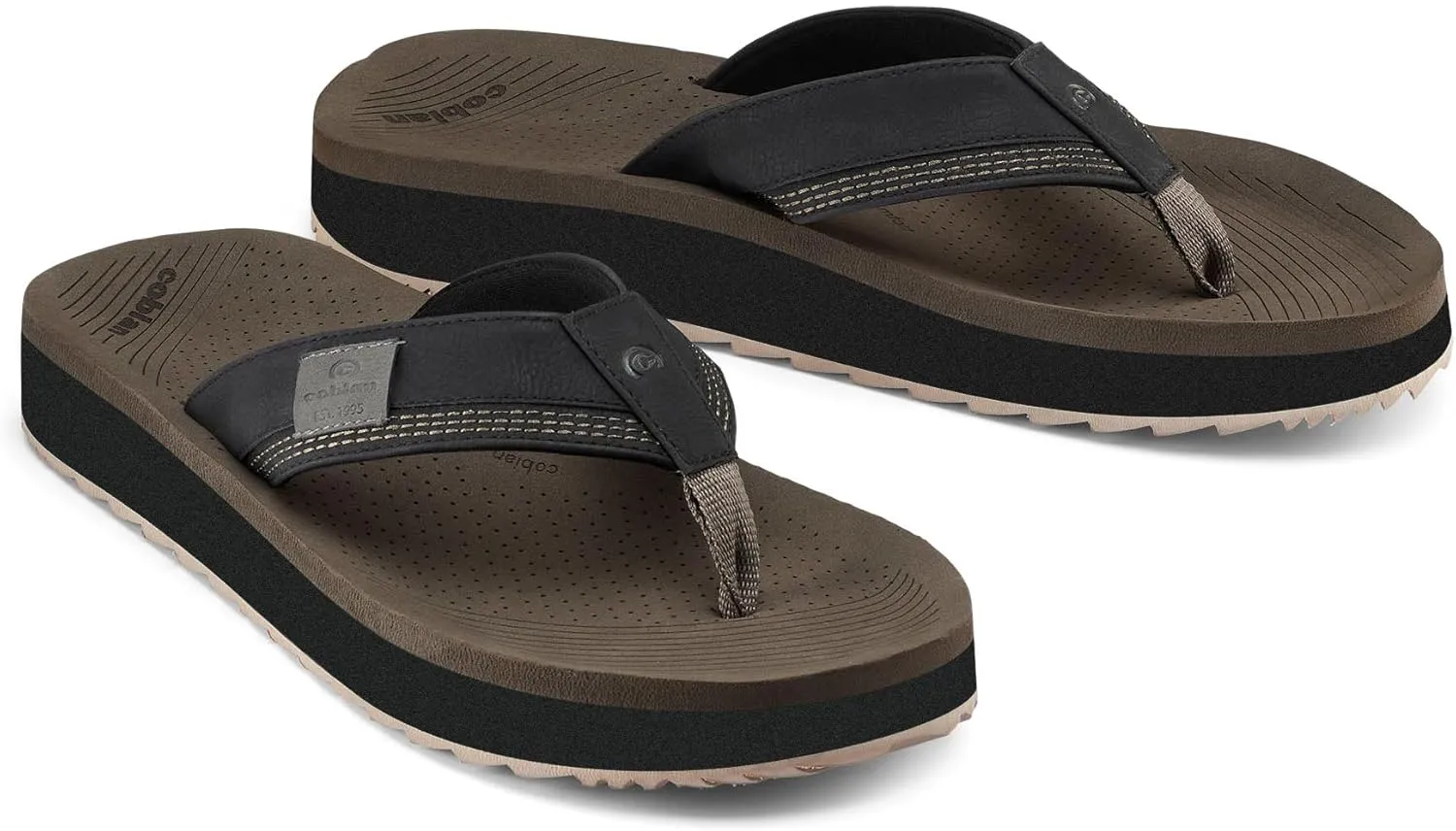 Cobian Men’s Roca Rise Synthetic Leather Strap Flip-Flop Sandals