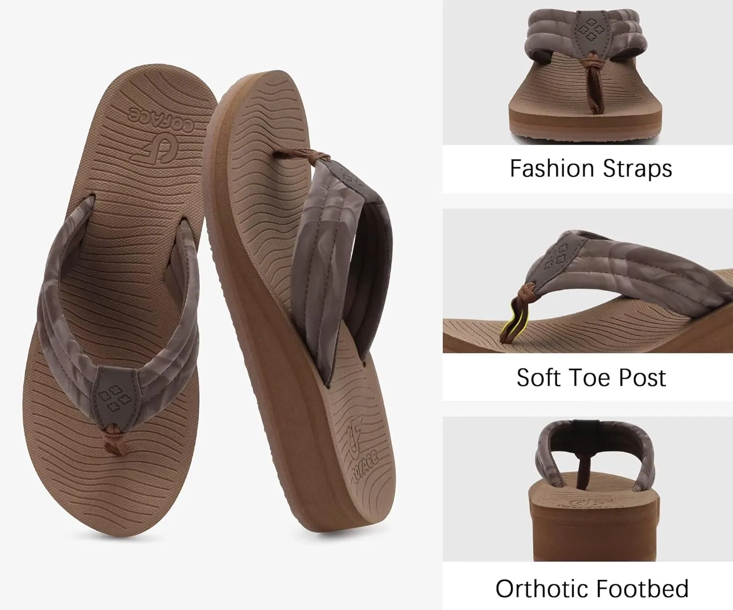 COFACE Women’s Flip Flops with Arch Support Ladies Fashion Lightweight Wedge Flip Flops Comfortable Yoga Mat Sole Summer Platform Thong Sandals