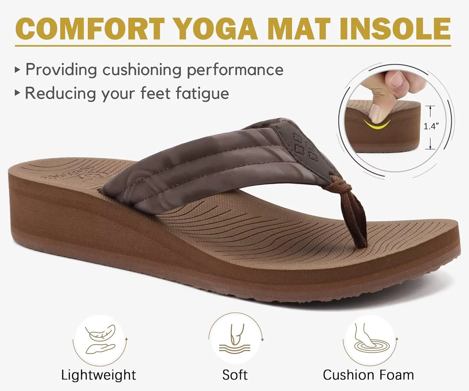 COFACE Women’s Flip Flops with Arch Support Ladies Fashion Lightweight Wedge Flip Flops Comfortable Yoga Mat Sole Summer Platform Thong Sandals