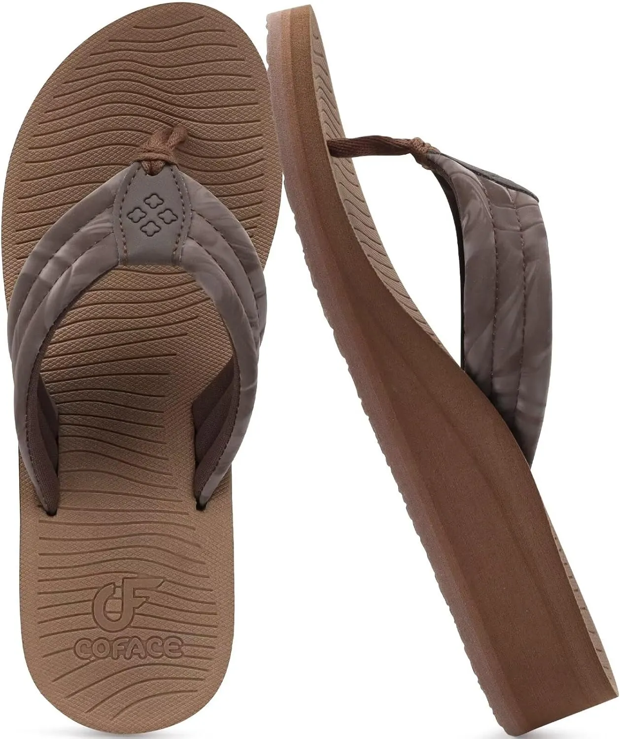 COFACE Women’s Flip Flops with Arch Support Ladies Fashion Lightweight Wedge Flip Flops Comfortable Yoga Mat Sole Summer Platform Thong Sandals
