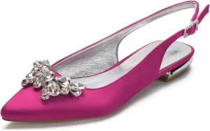COMFASH Women's Slingback Flats Satin Pointed Toe Ballerina Walking Prom Evening Bridal Party Dress Flats Shoes, White